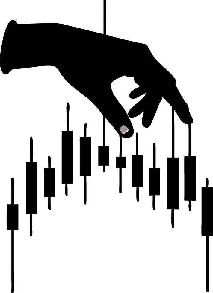 Hand Manipulating Financial Candlestick Chart Financial Control Concept Illustration vector
