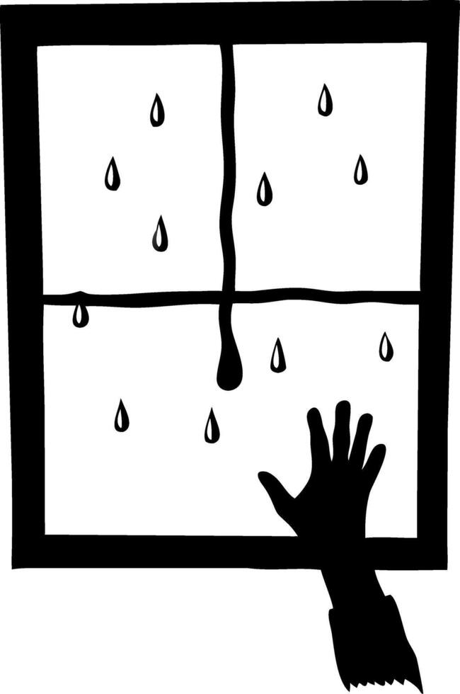 Hand Reaching for Raindrop Covered Window Silhouette Illustration vector