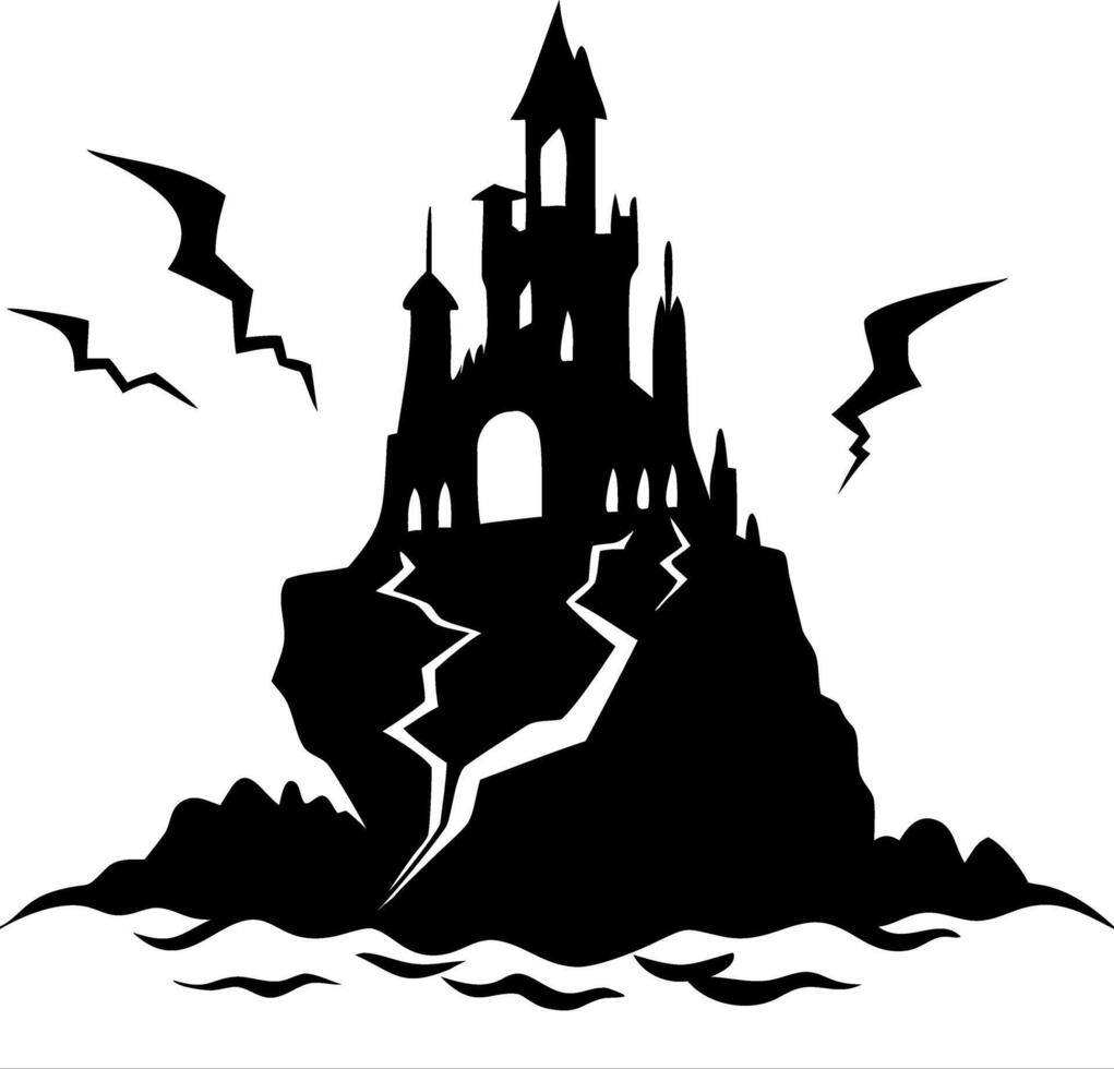 Haunted Castle on Rocky Cliff with Lightning Illustration vector