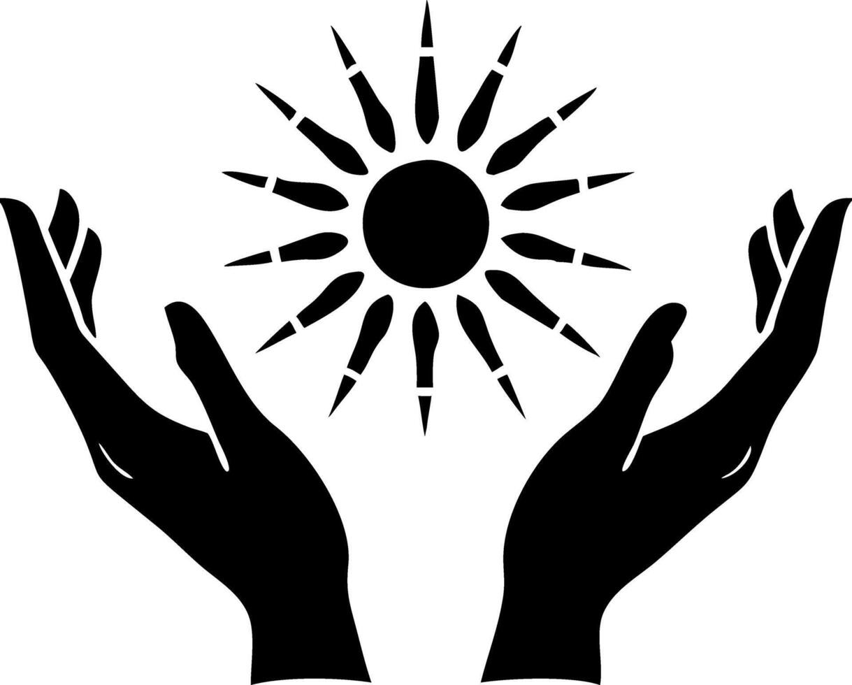 Hands Embracing Sunburst Symbol for Inspirational Designs vector