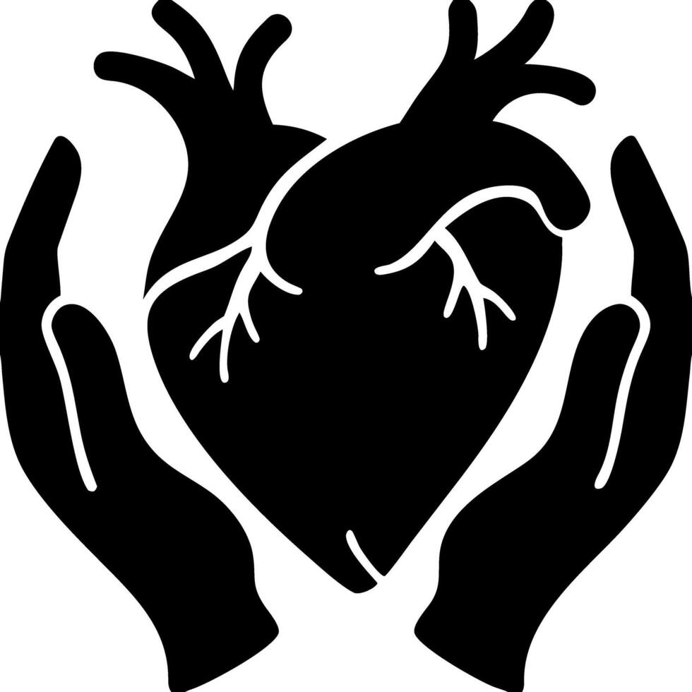 Heart in Hands Silhouette Symbolizing Care and Protection Suitable for Tattoo Design vector
