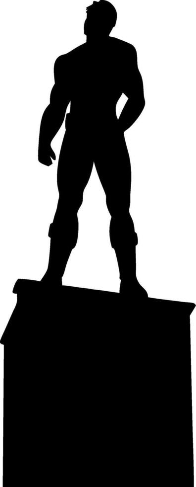 Heroic Superhero Silhouette Standing on Pedestal Art Design vector