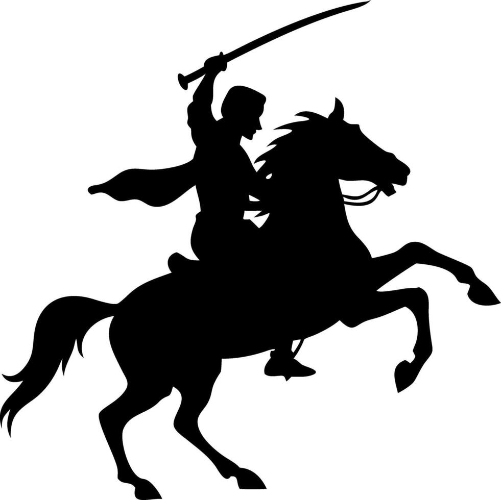 Heroic Warrior on Rearing Horse Silhouette for Designs and Illustrations vector