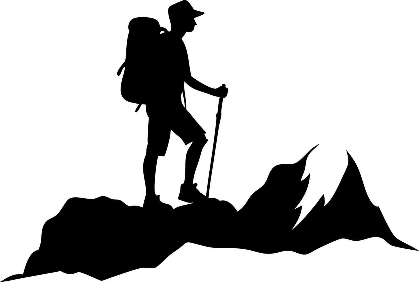 Hiker Silhouette on Mountain Peak Adventure for Outdoor Enthusiast Designs vector