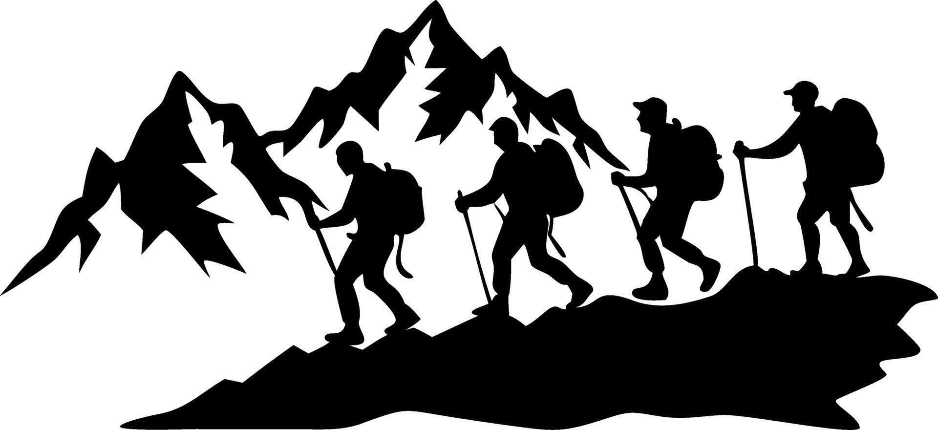 Hikers Trekking Mountain Silhouette Outdoor Adventure Art vector