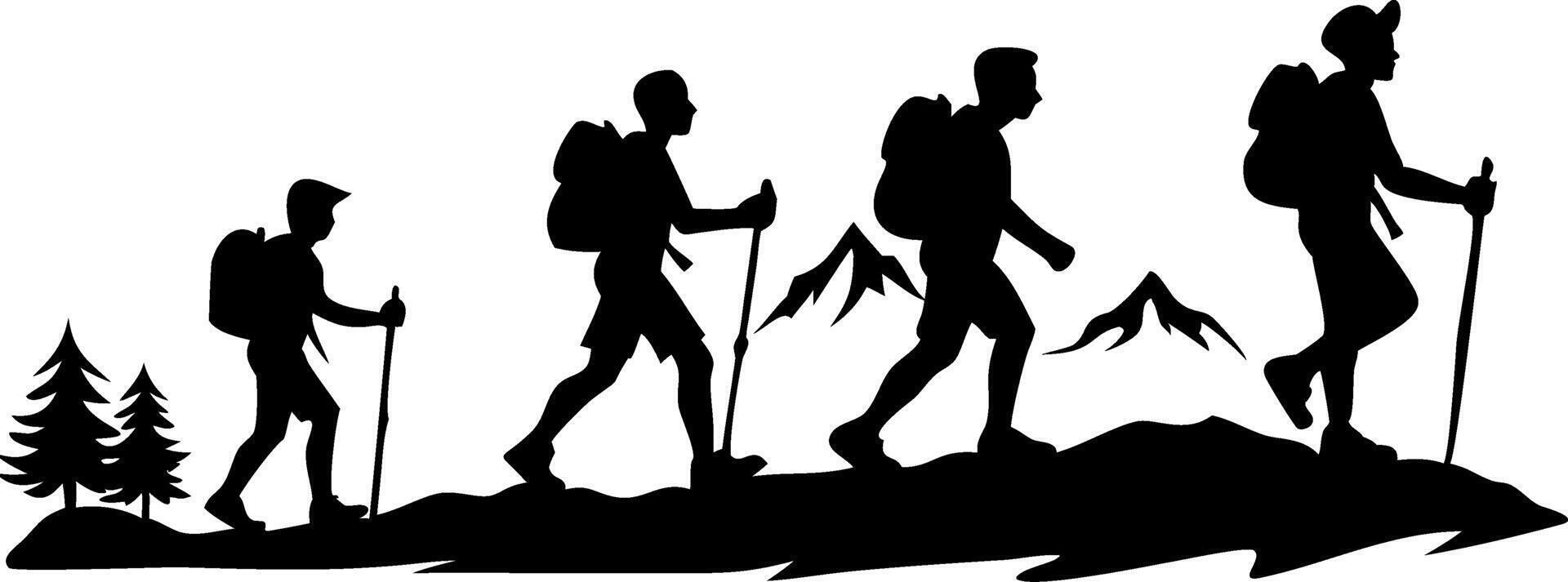 Hiking Adventure Group Silhouette for Outdoor Illustration Projects vector