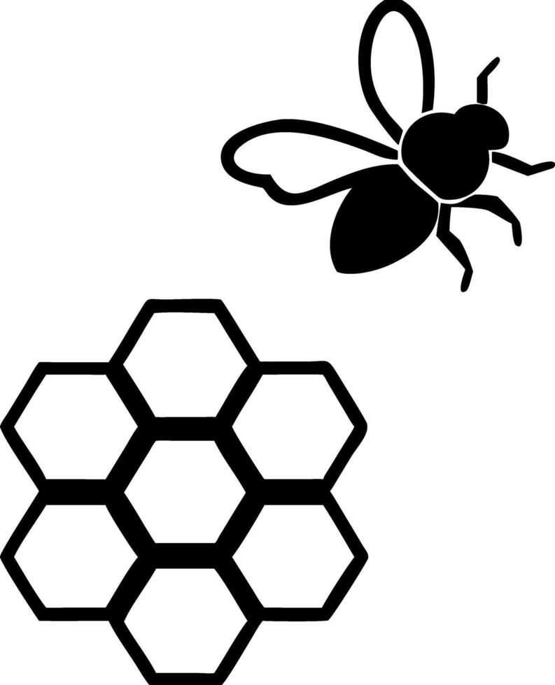 Honeybee Silhouette with Honeycomb for Nature and Ecology Design vector