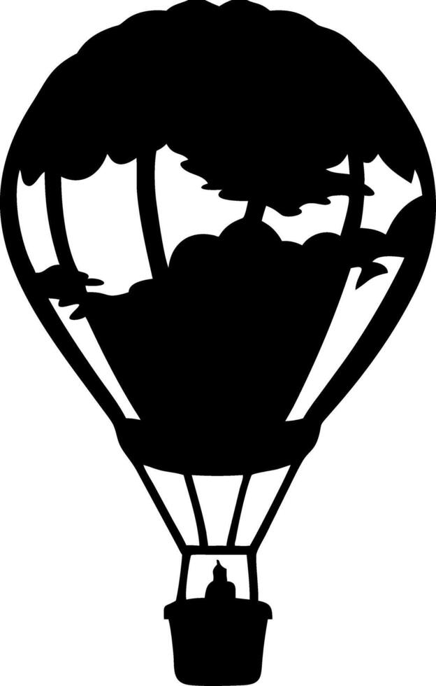 Hot Air Balloon Silhouette Adventure in Forest Illustration for Wall Art and Crafts vector