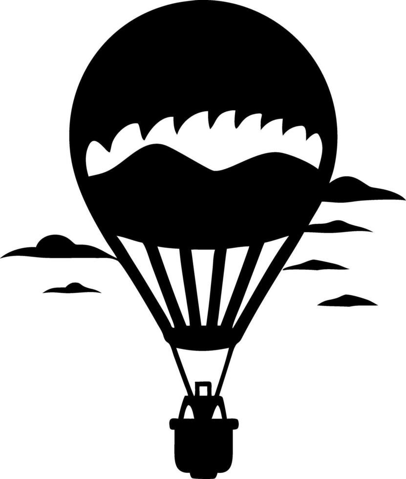 Hot Air Balloon Silhouette with Mountains and Clouds Design vector