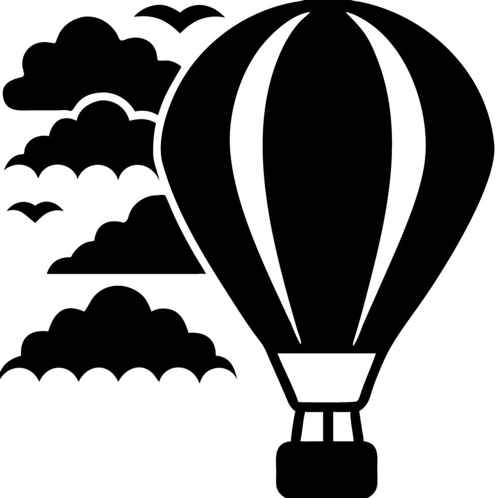 Hot Air Balloon Silhouette with Clouds and Birds for Illustrations and Designs vector