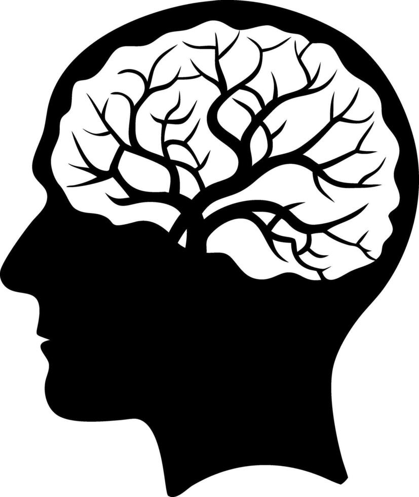 Human Head Silhouette with Brain Tree Illustration for Educational and Creative Designs vector