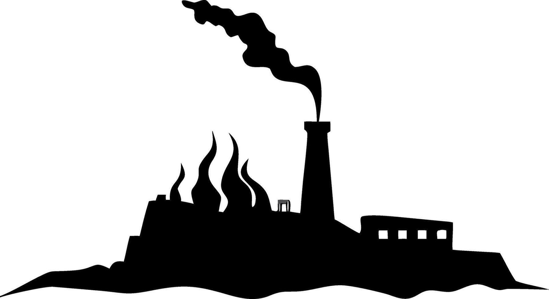 Industrial Factory Silhouette with Smokestack Pollution Illustration Art vector