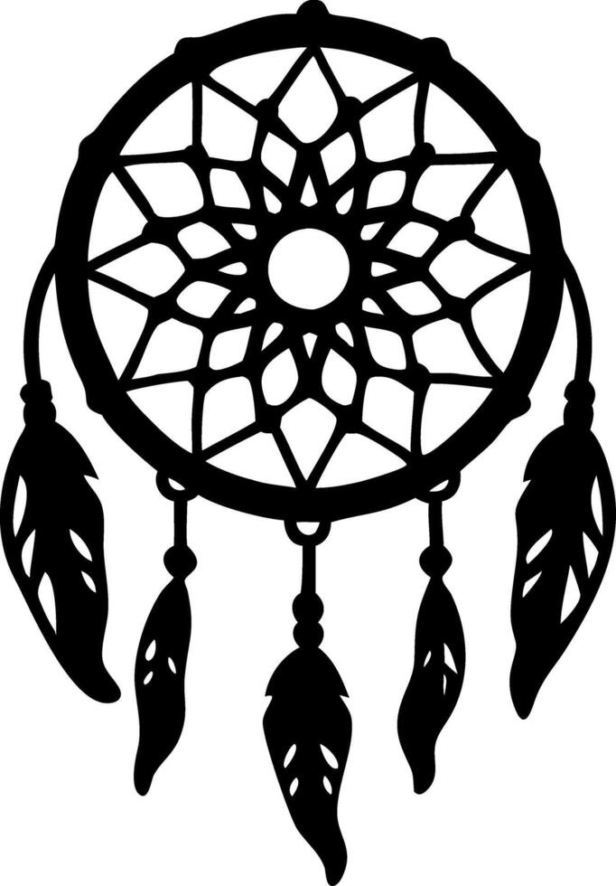 Intricate Dreamcatcher Silhouette with Feathers for Tattoos or Home Decor Design vector