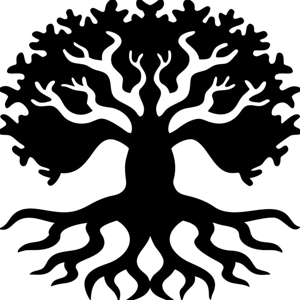 Intricate Tree Silhouette with Roots Perfect for Tattoos and Nature Art vector