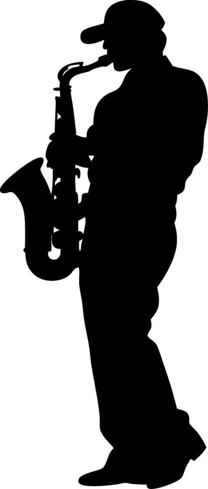 Jazz Musician Playing Saxophone Silhouette for Creative Art and Design Projects vector