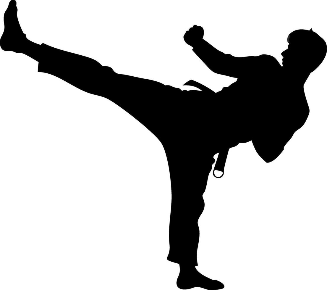 Karate Martial Arts Silhouette in High Kick Pose for Design and Decoration vector