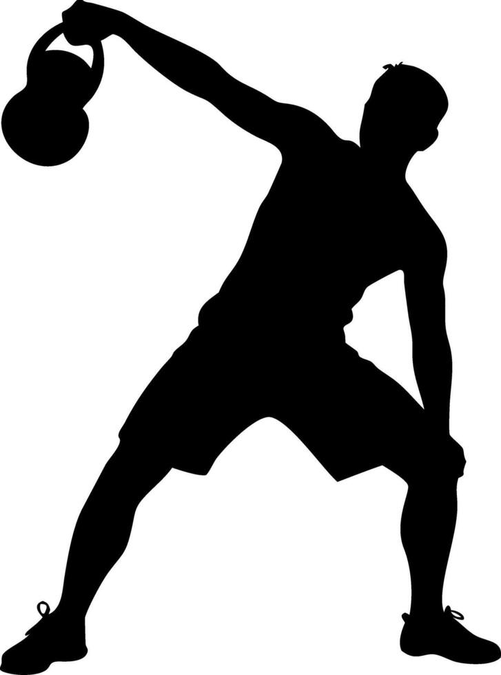 Kettlebell Workout Silhouette Man Lifting Exercise for Fitness and Gym Design vector