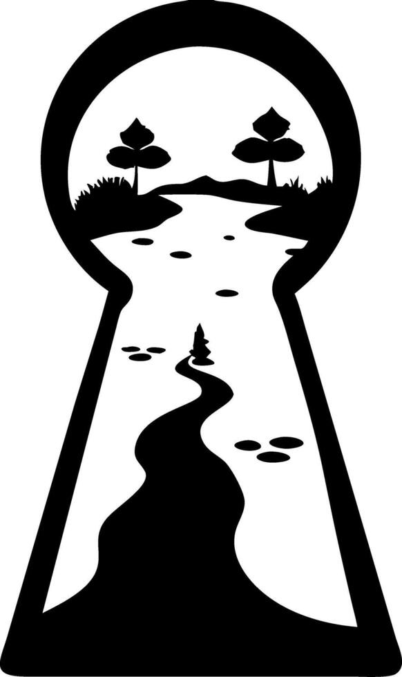 Keyhole Silhouette Scenic Pathway Adventure Illustration vector