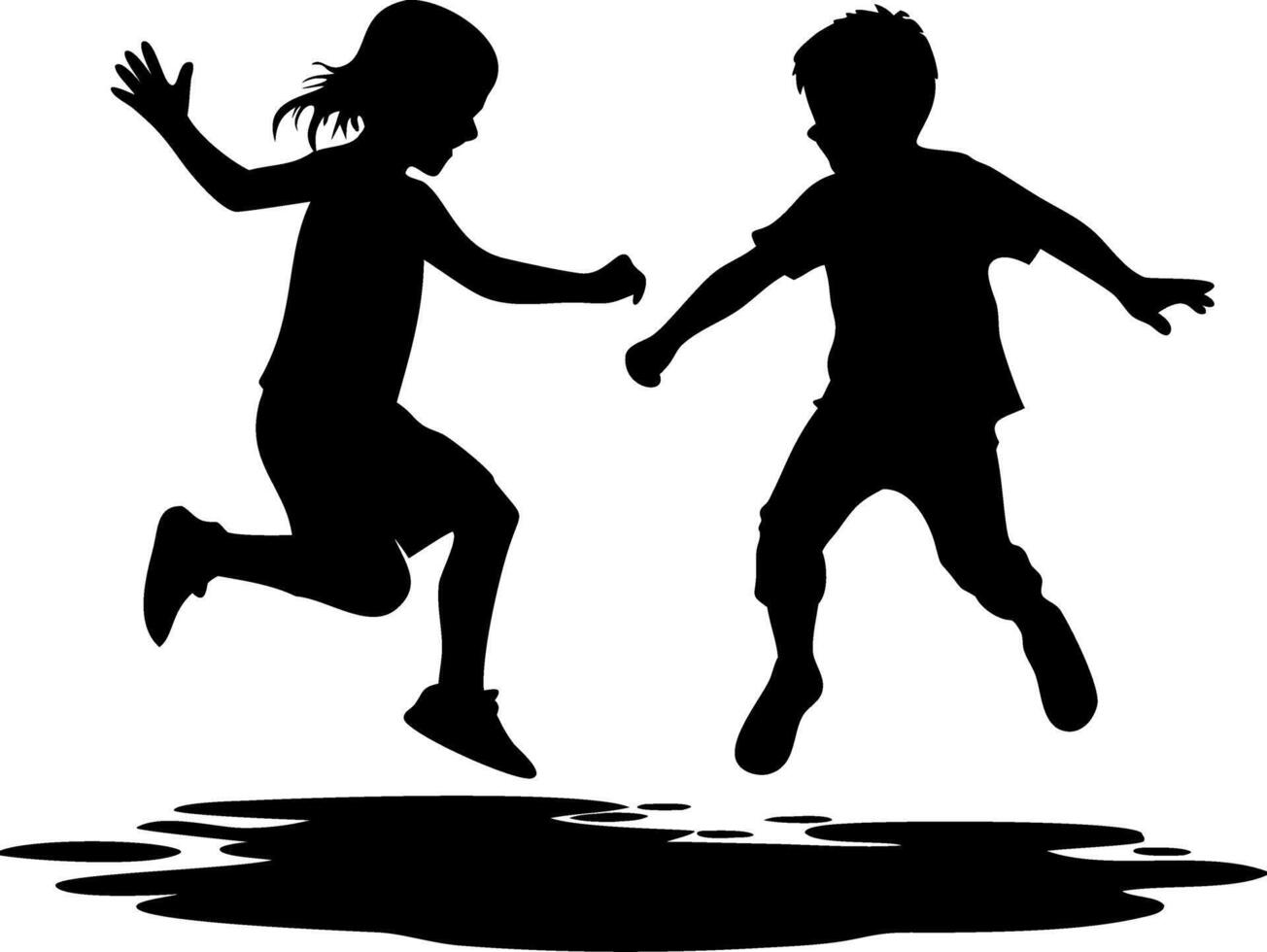 Kids Jumping in Puddle Silhouette Art for Playful Designs vector