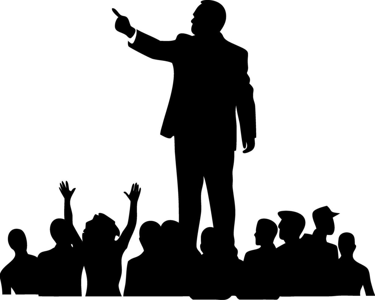 Leadership Speech Silhouette Audience Engagement Illustration for Posters and Presentations vector