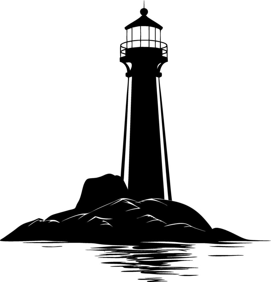 Lighthouse Silhouette on Rocky Coast Art for Nautical Design Inspirations vector