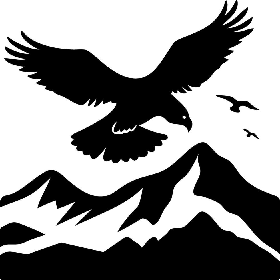 Majestic Eagle Silhouette Soaring Above Snowy Mountain Peaks vector