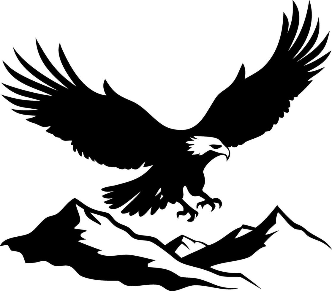 Majestic Eagle Silhouette Soaring Over Mountain Peaks Illustration vector