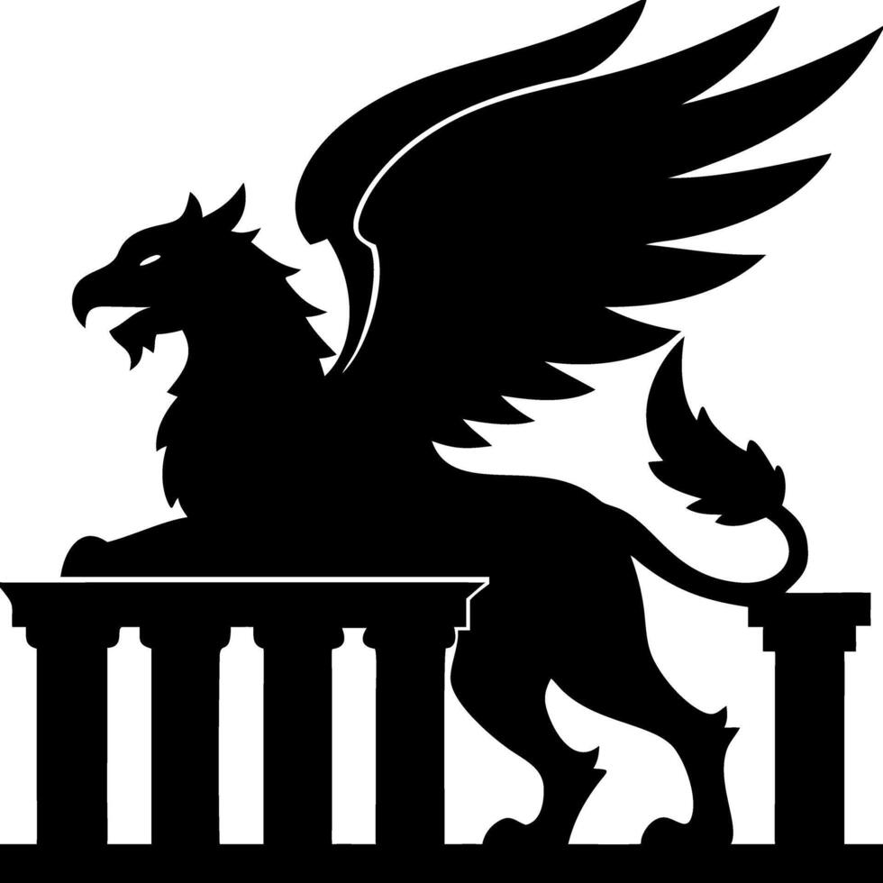 Majestic Griffin Silhouette on Greek Column Ideal for Tattoo Designs and Decorative Art vector