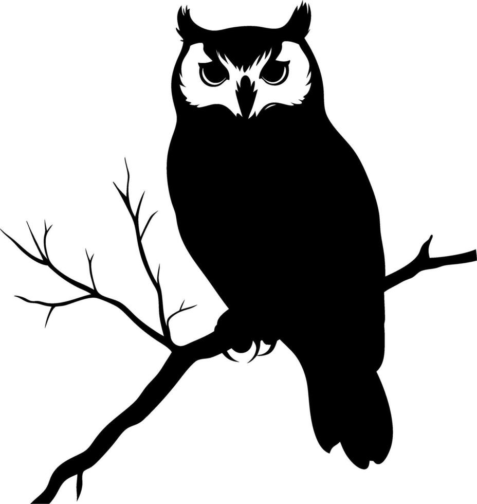 Majestic Owl Silhouette on Branch Illustration for Tattoos and Designs vector