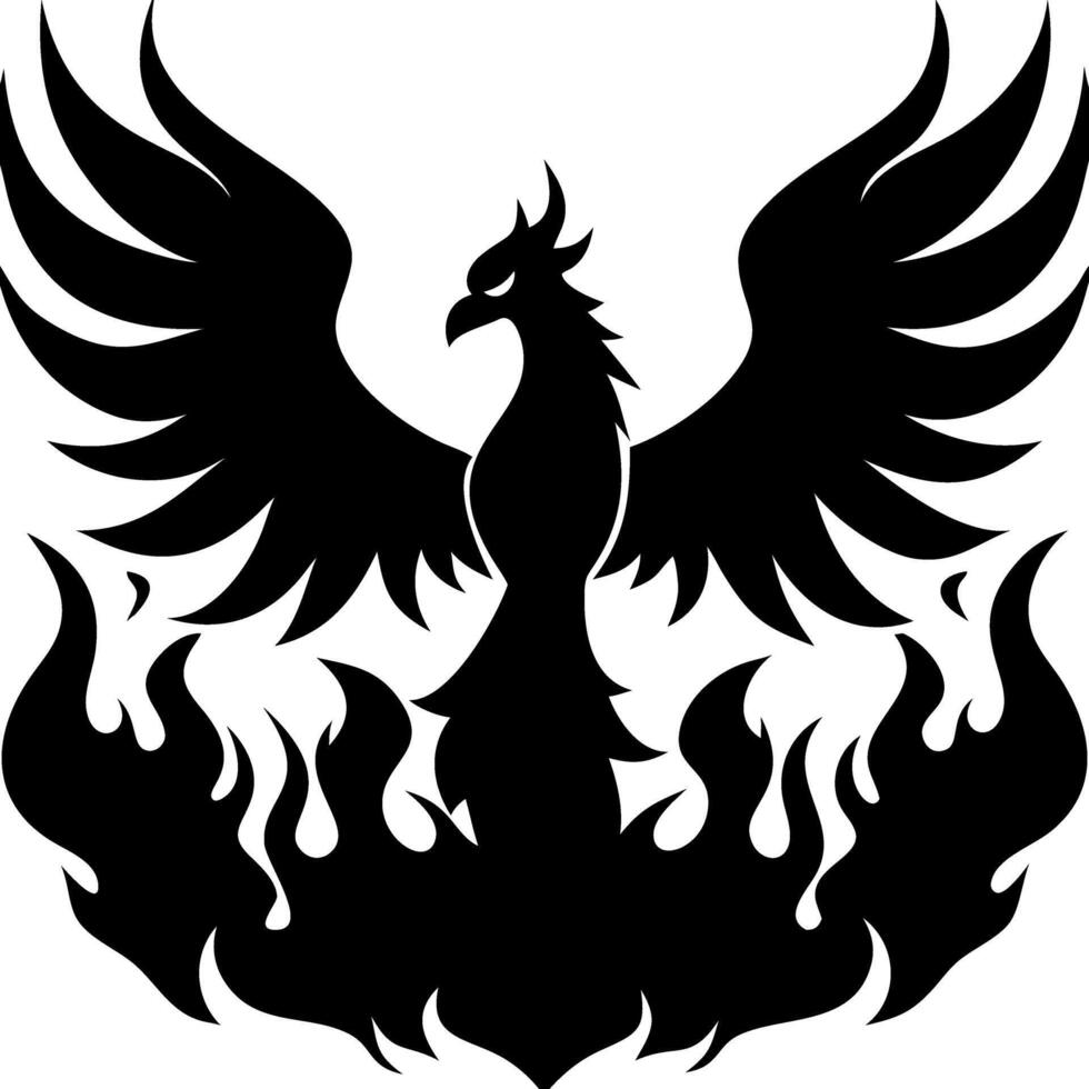 Majestic Phoenix Silhouette Rising from Flames Symbolic Art vector