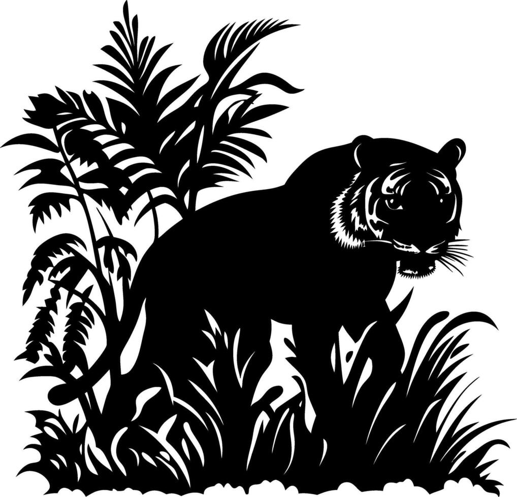 Majestic Tiger Silhouette in Jungle Art Ideal for Tattoo and Designs vector