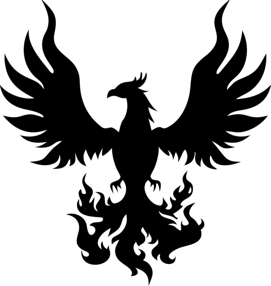 Majestic Phoenix Silhouette with Flaming Wings for Tattoo and Design Art vector