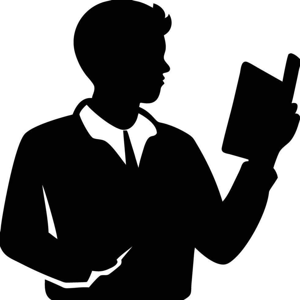 Male Business Professional Silhouette Holding Tablet Illustration vector