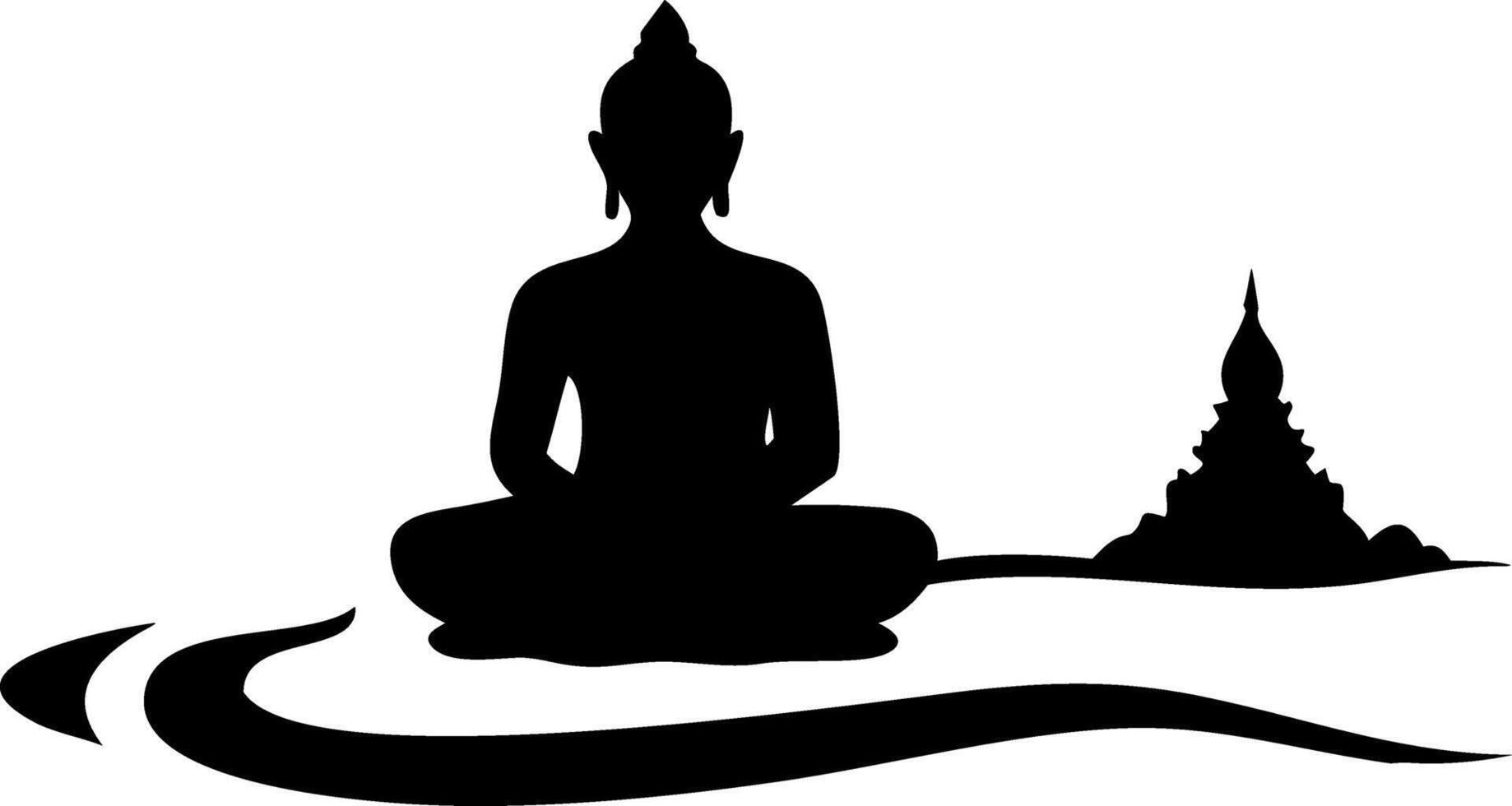 Meditating Buddha Silhouette with Temple for Spiritual Art and Decor Designs vector