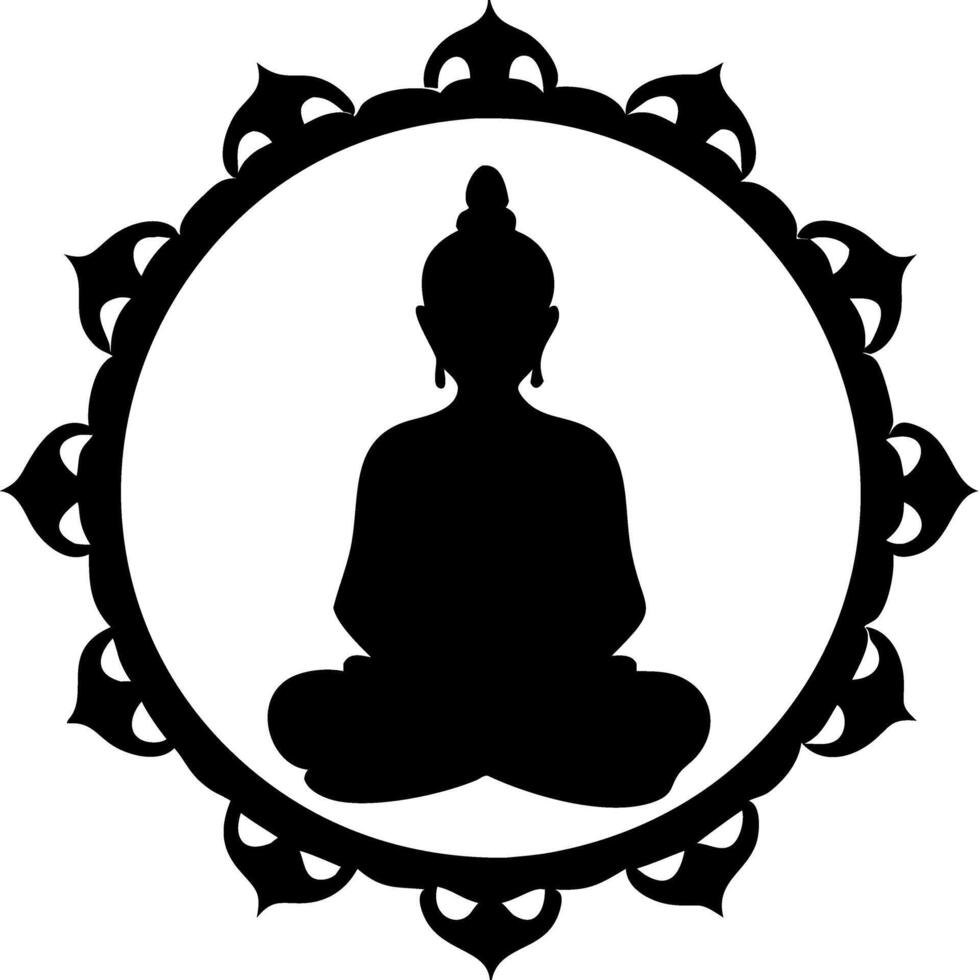 Meditation Buddha Silhouette Inside Mandala Circle for Spiritual and Zen Designs vector