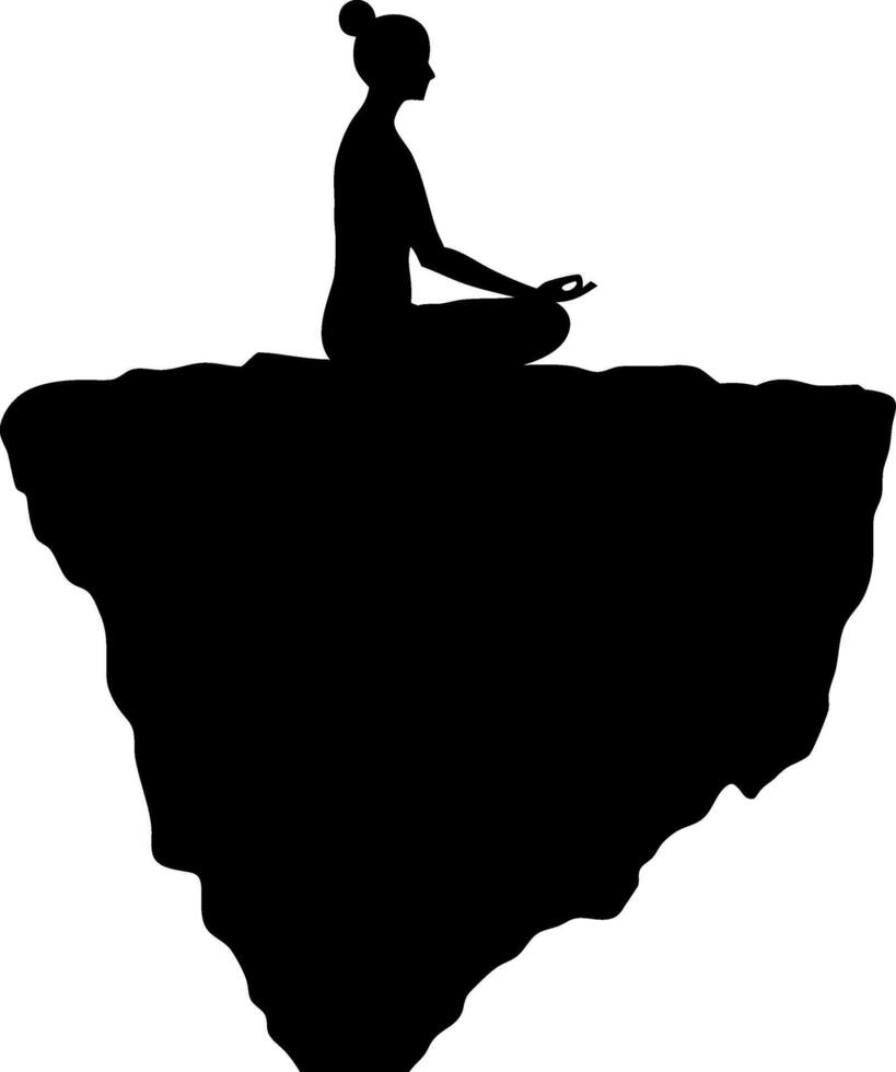 Meditation Silhouette on Floating Rock Tranquil Mindfulness Art Illustration vector