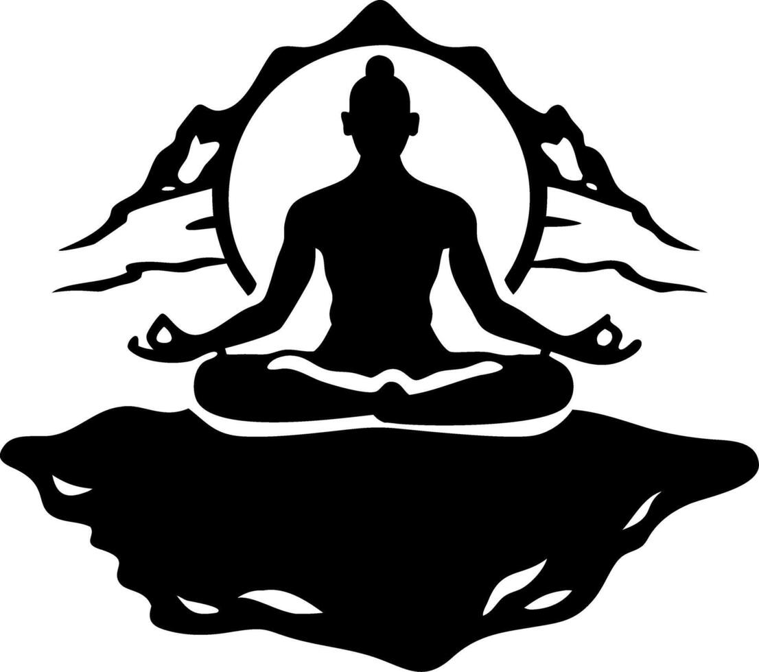 Meditation Silhouette with Mountains Peaceful Yoga Pose Art vector