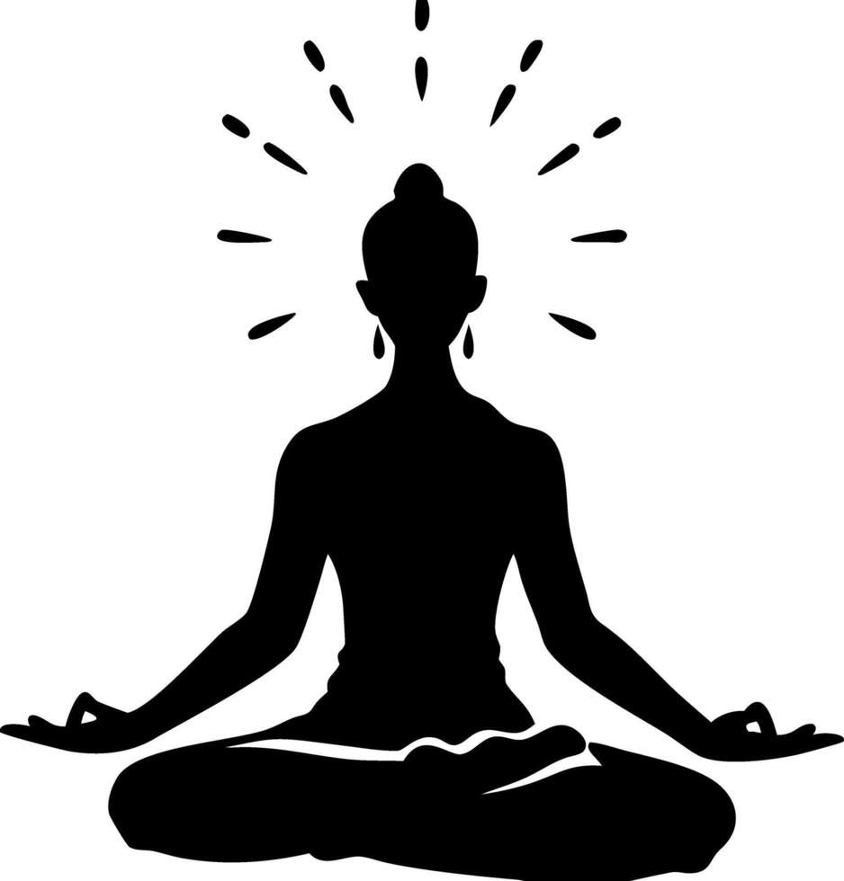 Meditation Silhouette with Radiating Energy for Mindfulness and Relaxation vector