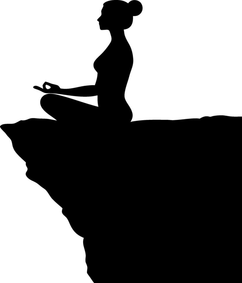 Meditation Silhouette Woman Sitting on Cliff Yoga Pose Serenity Illustration vector