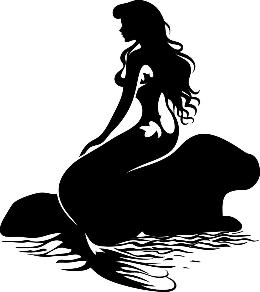 Mermaid Silhouette Sitting on a Rock Illustration for Craft and Design Projects vector