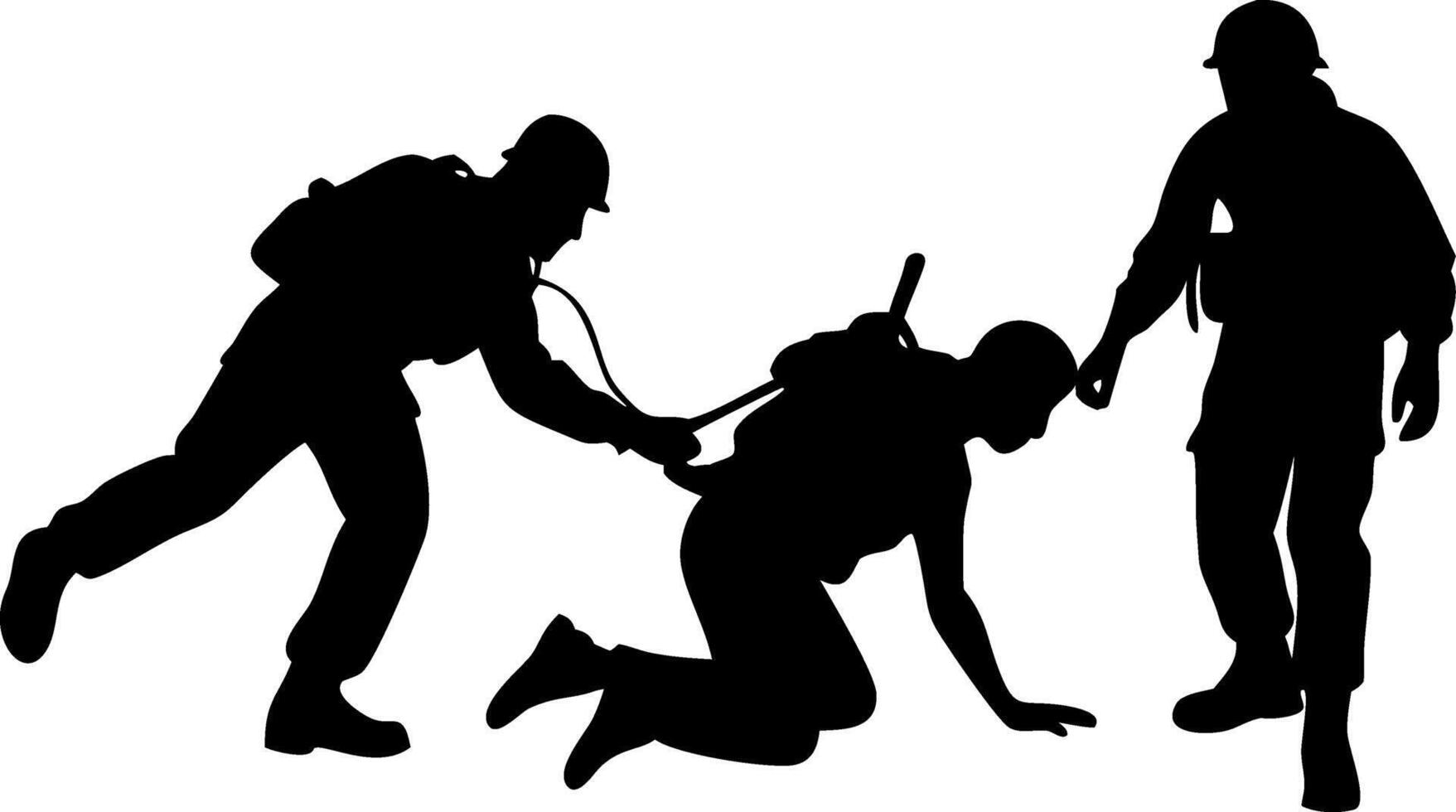 Military Soldiers Assisting Wounded Comrade in Battlefield Silhouette vector