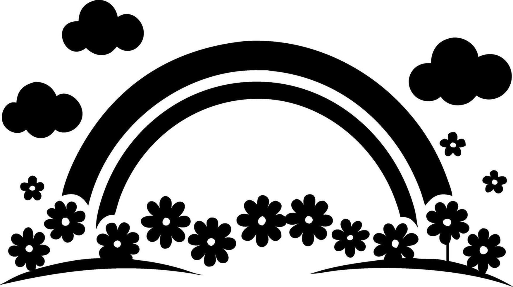 Minimalist Rainbow and Flowers Illustration for Tattoos and Coloring Books vector