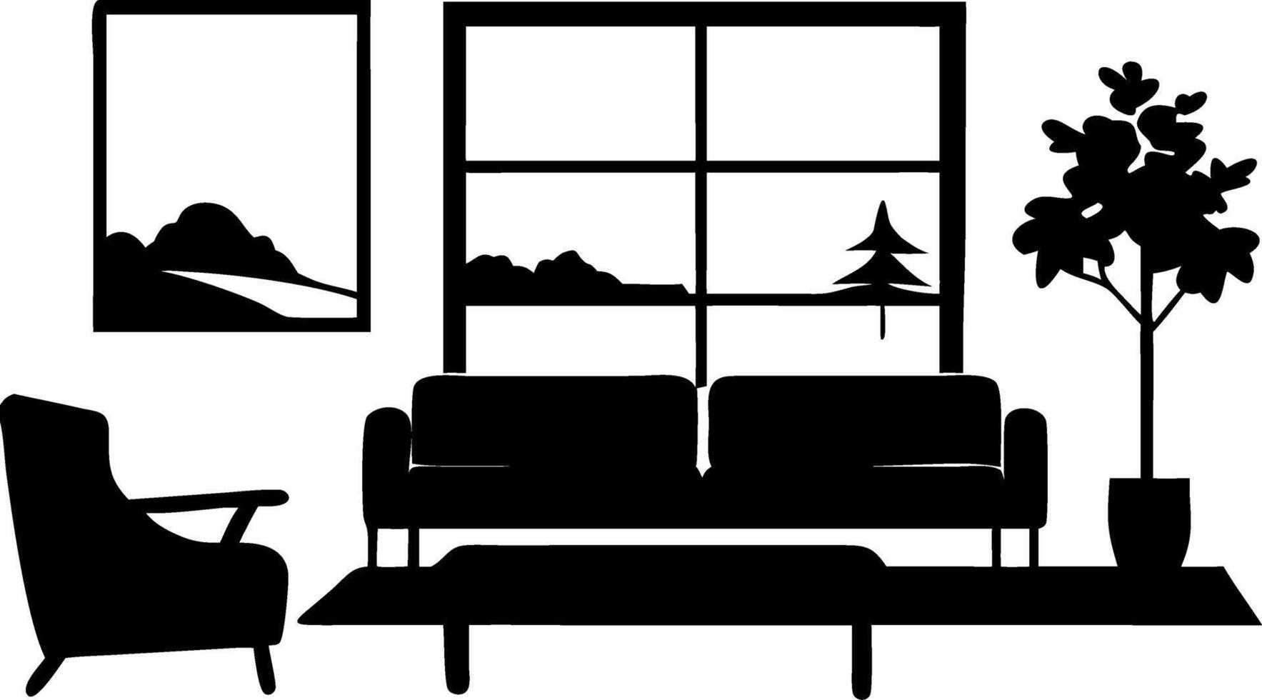 Minimalist Living Room Silhouette Art for Interior Design Concepts vector