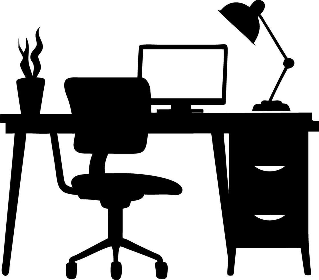 Modern Office Desk Workspace Silhouette for Home Office Design vector