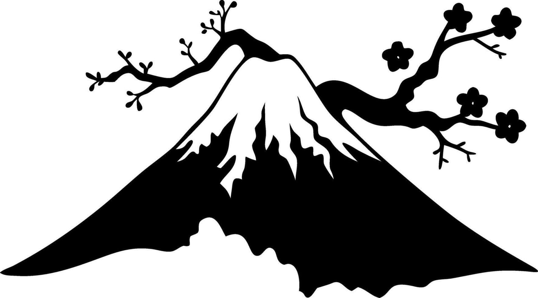 Mount Fuji Silhouette with Cherry Blossom Branch Art for Decor and Design vector