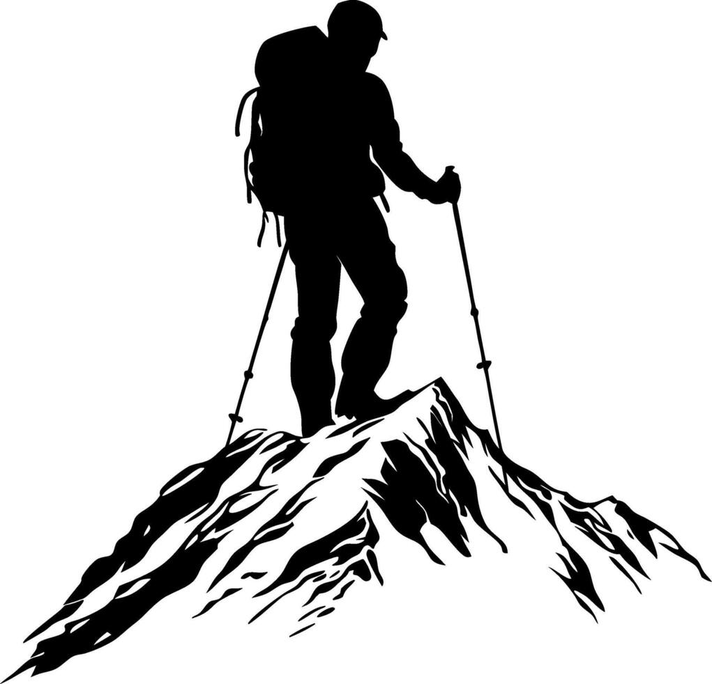 Mountain Climber Silhouette on Peak Art for Adventure Themes vector