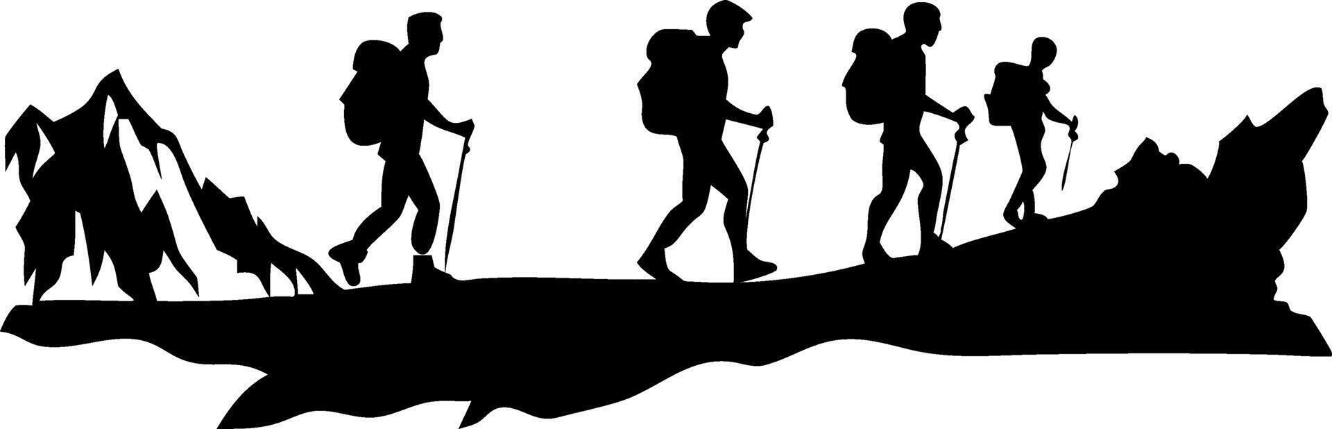 Mountain Hikers Silhouette Adventure Group Trekking Outdoor Illustration vector