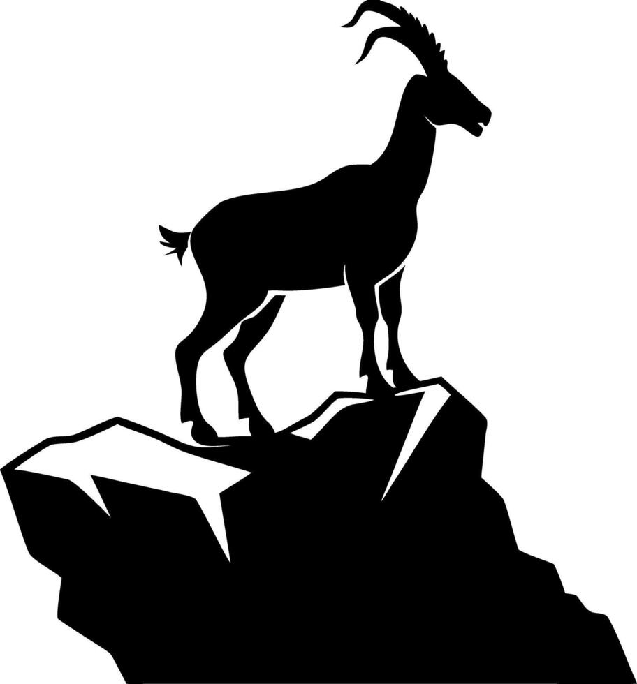 Mountain Goat Silhouette Standing on Rocky Cliff for Logos and Outdoor Designs vector