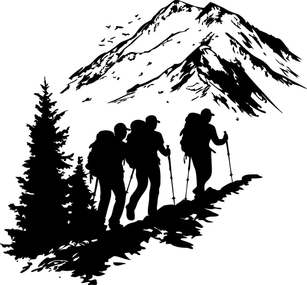 Mountain Hiking Silhouette Adventure for Outdoor Recreation Design vector