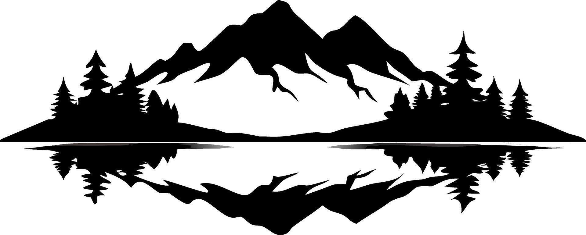 Mountain Landscape with Pines and Lake Reflection Art for Tattoos and Wall Decor vector